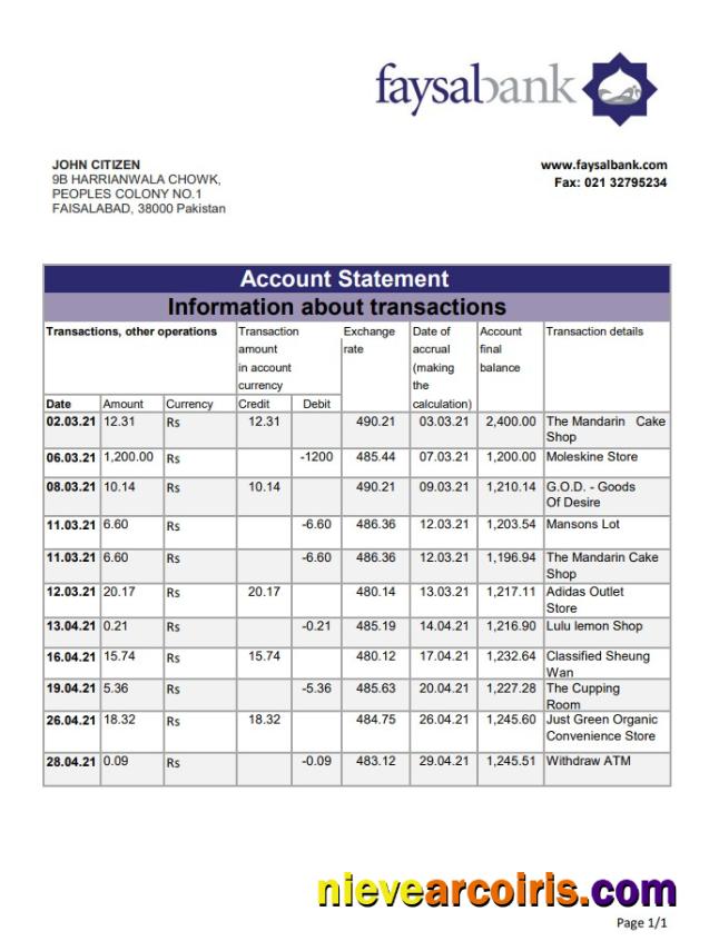 Pakistan Fasyal Bank excel pdf